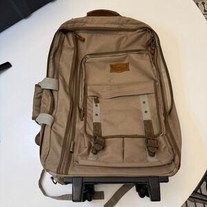 Field & Stream Rolling Backpack Tan Canvas‎ Convertible Travel Luggage Large